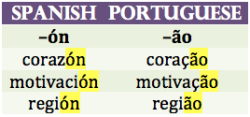 languageek:  Language Patterns: Spanish and Portuguese  Noticing patterns from Spanish -&gt; Portuguese helped me improve really quickly, because I would be able to guess a word in Portuguese based on the patterns I knew and the word I knew in Spanish. 
