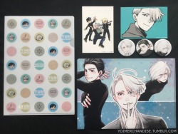 yoimerchandise: YOI x Kubo Mitsurou Exhibition Merchandise Set Original Release Date:July 2017 Featured Characters (3 Total):Viktor, Yuuri, Yuri Highlights:Sold exclusively at Kubo’s 2017 Exhibition in Akihabara, the YOI items include two main trio
