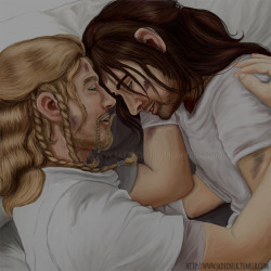jadedsilk:  “Relief” FilixKiliIllustration for - IthildinAs requested by eowynsmusingsFili and Kili are reunited in Imladris where they are recovering from their wounds.They are both incredibly relieved to be alive and close to one another. It may