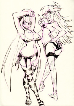 rafchu:Anon asked how to draw garter belts, so here are Panty &amp; Stocking with garter belts for Inktober :3&lt; |D&rsquo;&ldquo;