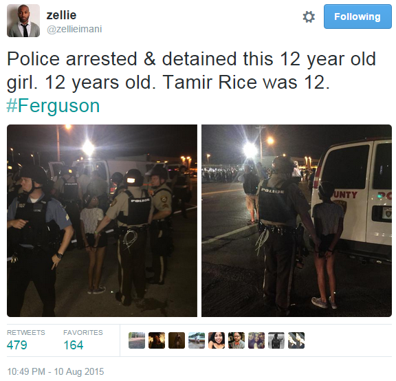 iwriteaboutfeminism:  Police in Ferguson arrest a 12-year-old girl. Monday, august