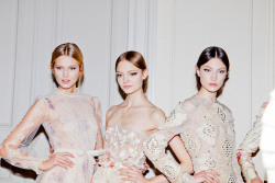 ss1997:  skaodi:  Valentino Haute Couture Spring 2012. Paris Fashion Week.  Toni Garrn, Nimue Smit, Jacquelyn Jablonski