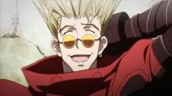 (This is the anime version. NOT the manga.)  Name: Vash the Stampede - &ldquo;The Humanoid Typhoon&rdquo; - The $์,000,000,000 Double Dollar Man. Anime: Trigun Race: Plant  Quote: &ldquo;My name is Vash the Stampede. I have been a hunter of peace who