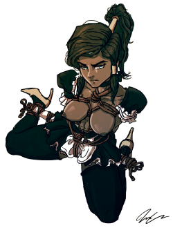 pumpkinsinclair:  A commission from Vhid  http://vhid.tumblr.com/ Korra wearing a maids outfit in bondage I hope you like it.   I need a maid korra~ &lt;333
