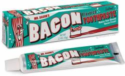 greatbigbacon:  Bacon Toothpaste solves a problem we all face. Brushing your teeth with a strip of fried bacon is tricky. If it’s too crisp it will break apart as you brush and if it’s too limp you won’t be able to remove any of the plaque. So when