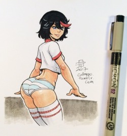 callmepo: Tiny doodle booty pic.   Even when Ryuko is in college… she still loves to wear those striped panties. 