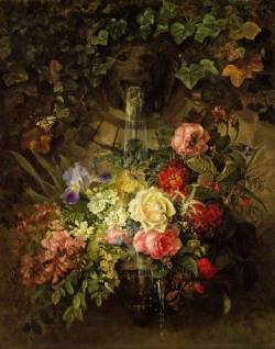 centuriespast:   Flowers under a Lion Mask Fountain Augusta Wilhelmine Reichelt (1840–1907) The Fitzwilliam Museum 