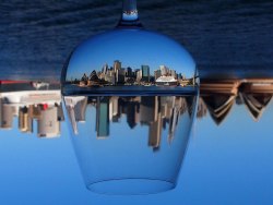 Upside down right side up (Sydney Harbour viewed through a glass of wine)