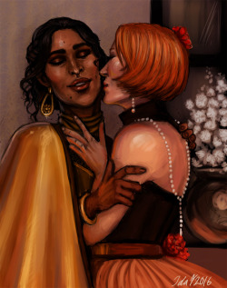 kirkwallgirl:  *gets enough energy to paint**doesn’t paint the thing she’s supposed to* Uh, have a Leliana x Josie for Femslash February instead? &lt;3u&lt;3 ETA: incidentally if anyone has any fic recs for these two I’m all ears. I’ve read most
