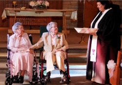 homolesbians:  Just married!   This is Vivian (91) and Alice (90), and they just got married. They’ve been dating for 72 years, and together they have visited all 50 US states, all the provinces of Canada, and been twice to England. Quote Alice: “We’ve