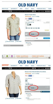 chubbylittlewitch:  jerilinn:  Fat Tax is a real thing at Old Navy Exhibit A: In the top photo this top retails for ศ.94 and goes up to Size XXL (according to the Old Navy size chart XXL = a size 20) In the bottom photo, the same top in the “Plus