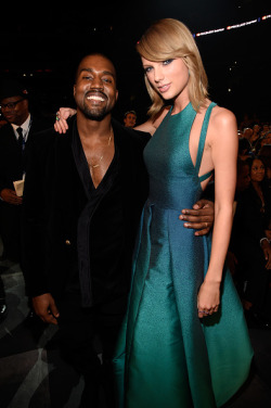 Kanye West and Taylor Swift at The 57th Annual GRAMMY Awards on February 8, 2015 in Los Angeles, California.  
