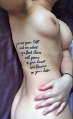 releaseyourheart:  NSFW. Side tattoo and nipple piercings.
