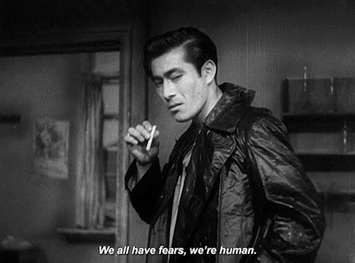 classicfilmblr:  “Otherwise, why the tattoos, the tough talk and the strutting around?Because you can’t trust yourselves.” TOSHIRŌ MIFUNEin Drunken Angel (1948) dir. Akira Kurosawa 