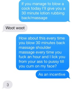 flufftruffet:  Am I a good husband or what?  She earns massages by being a slut&hellip; What a great relationship!