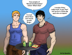 gendertransformation:  After experimenting with transformation lotions, Jack and Brett find they have taken different paths.  (Art by Spastico.)
