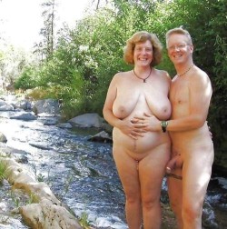 kaitekay77:  Naked outdoors, and they both have jewelry,  how sweet of him to wear his cock ring, and her to pussy jewelry 