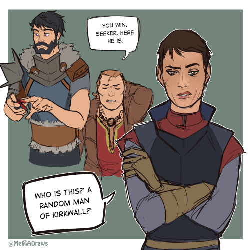 melonadraws:No one asked for a Phineas and Ferb reference in a Dragon Age comic but that’s what I offer today   ∠( ᐛ 」∠)＿   