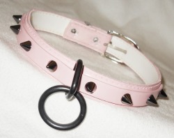 thespikedcat:  Vegan Pink Patent Leather Black spiked slave collar - commissioned piece by NecroLeather