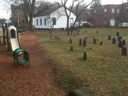 how-riddikulus:highkristen:clevernamegirl: sixpenceee:  A playground next to an 18th century cemetery. (Source)  Imagine little ghost children coming over to play and some of them becoming best friends with living children. Is it just me, or is that the