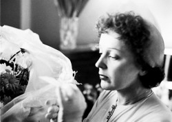 wehadfacesthen:  Edith Piaf on the day of her wedding to Jacques Peals, 20 September 1952. Marlene Dietrich was her maid of honor. 
