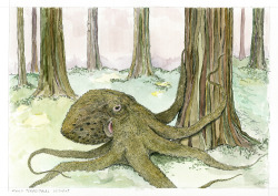 sargetsi:  The Woolly Terrestrial Octopus (Octopus hirtus) is a land-dwelling carnivore that can grow up to four feet in length and weigh as much as seventy-five pounds. It is warm-blooded and lives in northern temperate forests, using its sharp beak