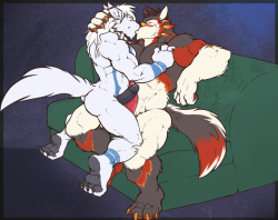 grimfaust:  Ro and Pyro gettin dirty on the couch. For @RuairiMutt and @Wolfy20 