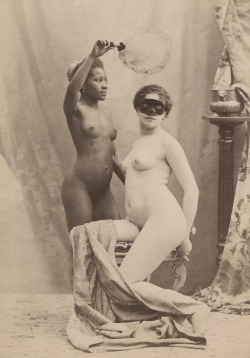 les-sources-du-nil:  Naked masked woman and her black servant.Â Anonymous, circa 1865 