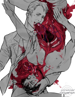 Support me on Patreon =&gt; Reapersun on PatreonAnother doodle request, for hannigram gore/vore Q-Q;; I know from listening to enough Mcelroy bros that this is not correct vore but correct vore scares the fuck out of me l o l I’m putting as many trigger