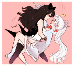 dashingicecream:   SO i think weiss tripped backwards suddenly?? and blake went to catch her but ended up making it look moRE LIKE A ROMANTIC DIP AND IM lAUGHING  