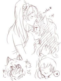 rummycoffee:  Weiss: Here is a goodnight kiss for being a good girl *kisses blake’s forehead* Blake: … Blake: W-wha? *flustered* Weiss: Did you like it?  Here is some monochrome shipping~ 