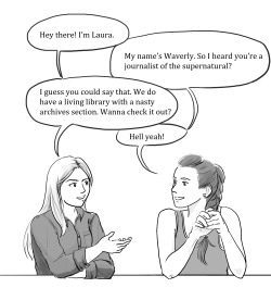 taikoturtle:  Hollstein x WayHaught Crossover This one goes out to @octent and @commanderbabyface  octent replied:  Omg lol, imagine Waverly and Laura meeting and the ensuing disaster officer dimples and carmilla have to clean up lol  
