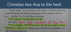 50shadesofredpen:   Ana never said she wanted to do any of this.  Every time she protested, Christian would threaten her: to go even further with the activity against which Ana is protesting; or to deny her orgasm, which Ana informs the reader is somethin