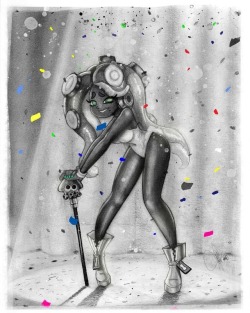 todd-drawz: Black and white with confetti  #splatoon #marina #drawing #art #fanart #pinupart #pinupgirl #moe #inklinggirl #octogirl #burlesquedancer #showgirl #performer #onstage  @slbtumblng &lt;3 &lt;3 &lt;3