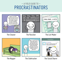 kittywoaf:  deathcomes4u:  ilovecharts:  nevver:  A Field Guide to Procrastinators  This is just painful.  I am many of these at once  I am the panicker and napper.