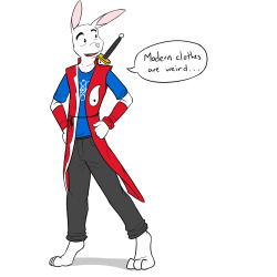 Super Turbo Atomic Mega Rabbit - Musashi’s Modern OutfitIf I go with my fan theory of Musashi being from the past, and reappearing in the modern day, then he’d probably be subjected to the trope of getting a modern outfit.  I based this design off
