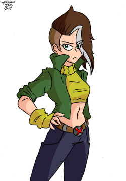 My redesign of Rogue from the X Men. I always thought Rogue was a neat character. Is it weird that I keep giving female characters that half-shaved hairstyle? I just think it looks cool. 