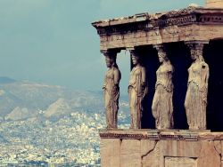 yeaverily:Erechtheion on the Acropolis overlooking Athens  the caryatid porch is my favorite