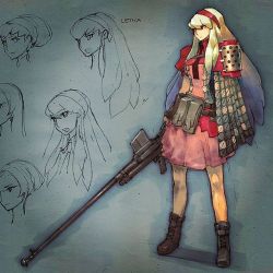 toshinho:LE+KA and her fav anti gun rifle Lahti. Did this back in 2015 for my Boss Concept character. #thebossconcept #characterdesign #costumedesign #rifle #weapon #sai #pencil #sketch