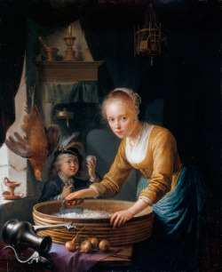 vcrfl:  Gerrit Dou: Girl Chopping Onions, 1646. 