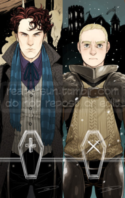 I also made a doublesided bookmark for Breadcrumbs, which you&rsquo;ll be able to get with the other extras~ This is the same  John and Sherlock from the comic I did for it, meaning Sherlock is the  Youth, and John is&hellip; well, you&rsquo;ll see :PI