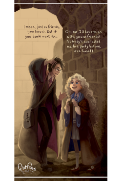 petitpotato:This part, where Harry asks Luna to Prof. Slughorns party is one of my favourite. Because being invited somewhere as a friend is great and important - not a disappointment, as it is often made out to be. 