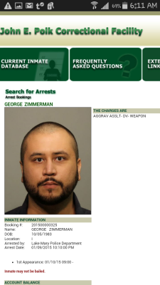 hall70:  knowledgeequalsblackpower:  postracialcomments:  peggys-magic-sex-feet:  postracialcomments:  George Zimmerman arrested……….. AGAIN http://webbond.seminolesheriff.org/InmateInfo.aspx?bkgnbr=201500000325  least now we know where he is  Not
