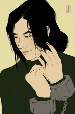 korraquality: portrait of kuvira right as she hears her sentence.  been really influenced by japanese woodcuts lately, especially in regards to portraiture.  i imagine she’d be calm and accepting but so, so sad commission me my art 