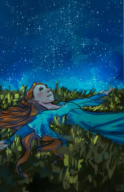 ewebean:  Tauriel sneaking out to stargaze as a young elf maiden. 