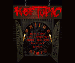 ouchface:mall-goths:Hot Topic’s website 1999omfg this looks like the menu for a doom clone or an old isometric rpg