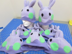 caffeinatedcrafting:  Goomy Hats! Last batch I made was around christmas and sold out in ~1.5 weeks. This batch will be on sale at my table at ACEN.