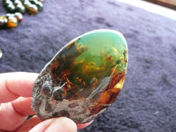 mineralists:  Green Amber (fossilized tree resin from an ancient relative of a tropical species called “algarroba”) from Dominican Republic 