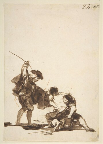 met-drawings-prints:  A man breaking up a fight; page 82 from the ‘Images of Spain’ album (F), Goya, ca. 1812–20, Metropolitan Museum of Art: Drawings and PrintsHarris Brisbane Dick Fund, 1935Size: Sheet: 8-1/16 x 5-5/8 in. (20.5 x 14.3cm)Medium: