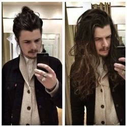 albinwonderland:  beardpornography:  thedevilswench:  cupcake-kills:  Up: Busy aristocrat with much to do, stressful day so the hair is not exactly styled and kept neat and clean.Down: Vampire.  damn  omfg. more like hair porn  oh